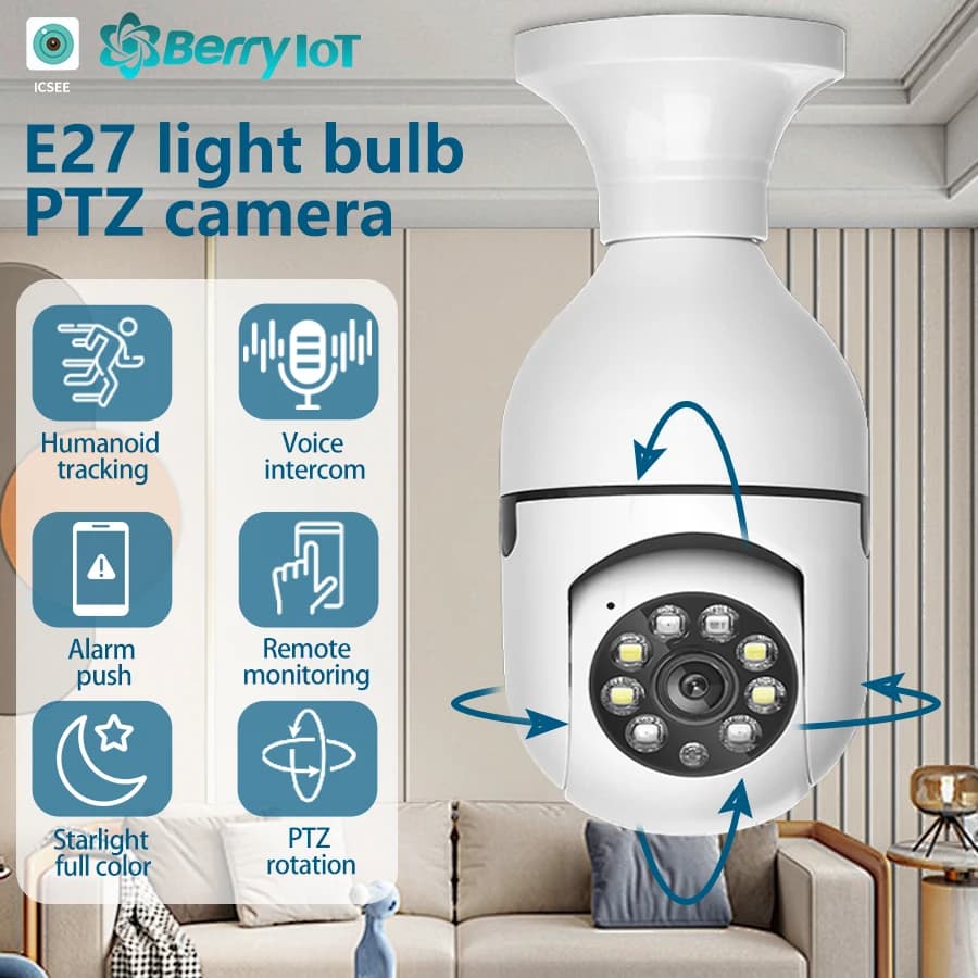 E27 Bulb WiFi Camera PTZ Night Vision Full-Color HD Automatic Tracking CCTV Baby Monitor 1080P Security Camera ICSEE XMEYEY