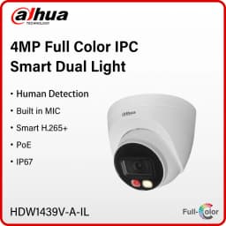 Dahua 4MP PoE Smart Home Full Color Camera Human Detection Network Monitor Built in Mic PoE IR 30m IP67 Waterproof HDW1439V-A-IL