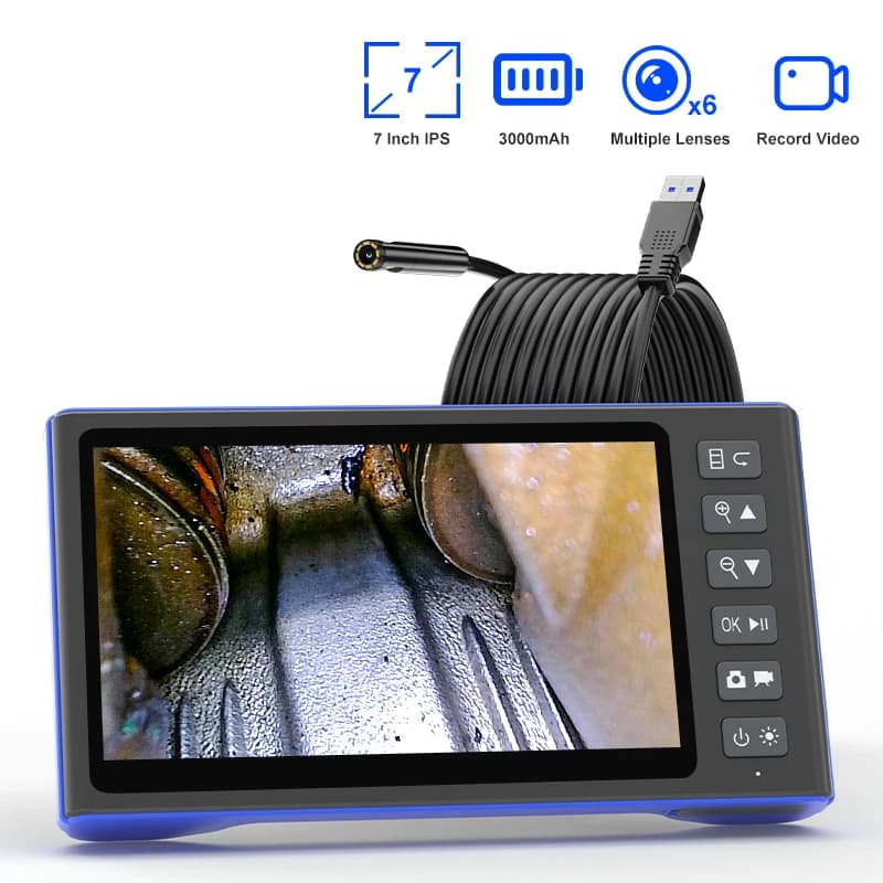 7‘’ IPS Screen Borescope Detachable Design Multiple Lens HD1080P Industrial Endoscope Inspection Camera for Piping Car 1920P