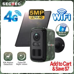 Sectec 5MP Mini Solar 4G Camera Outdoor Surveillance Camouflage Color WiFi Security Camera PIR Detection Auto Tracking UBox App