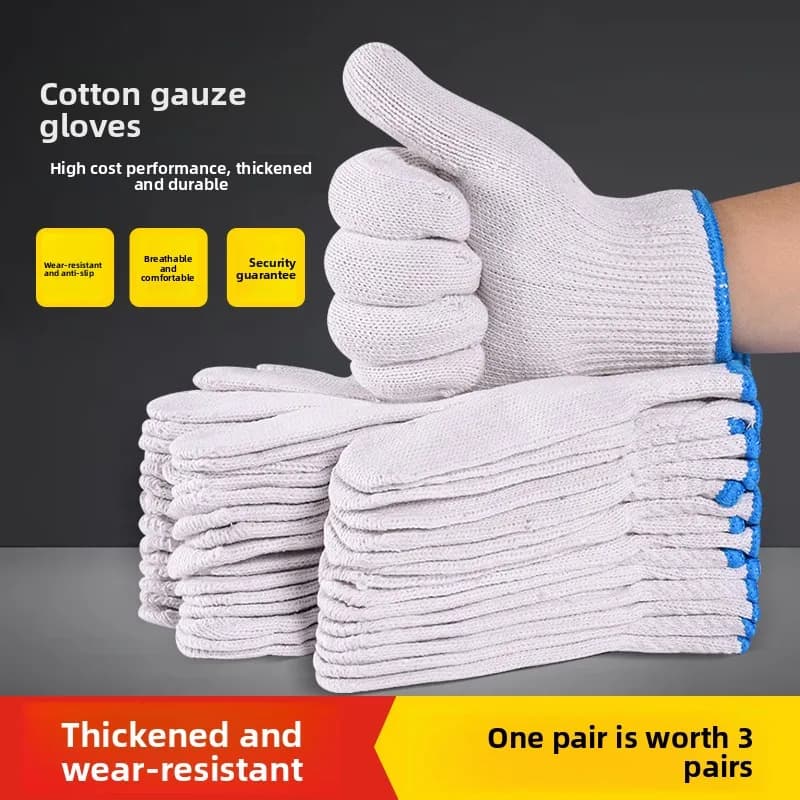 Nylon - Cotton Labor - protection Gloves with White Thread - Wear - resistant, Thickened, Pure - Cotton, for Men and Women