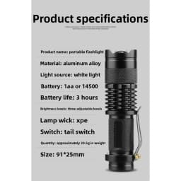 Zoomable Mini SK68 LED Flashlight - Portable XPE Bulb 3 Modes AA Size 5 Battery Powered Super Bright Handheld Torch