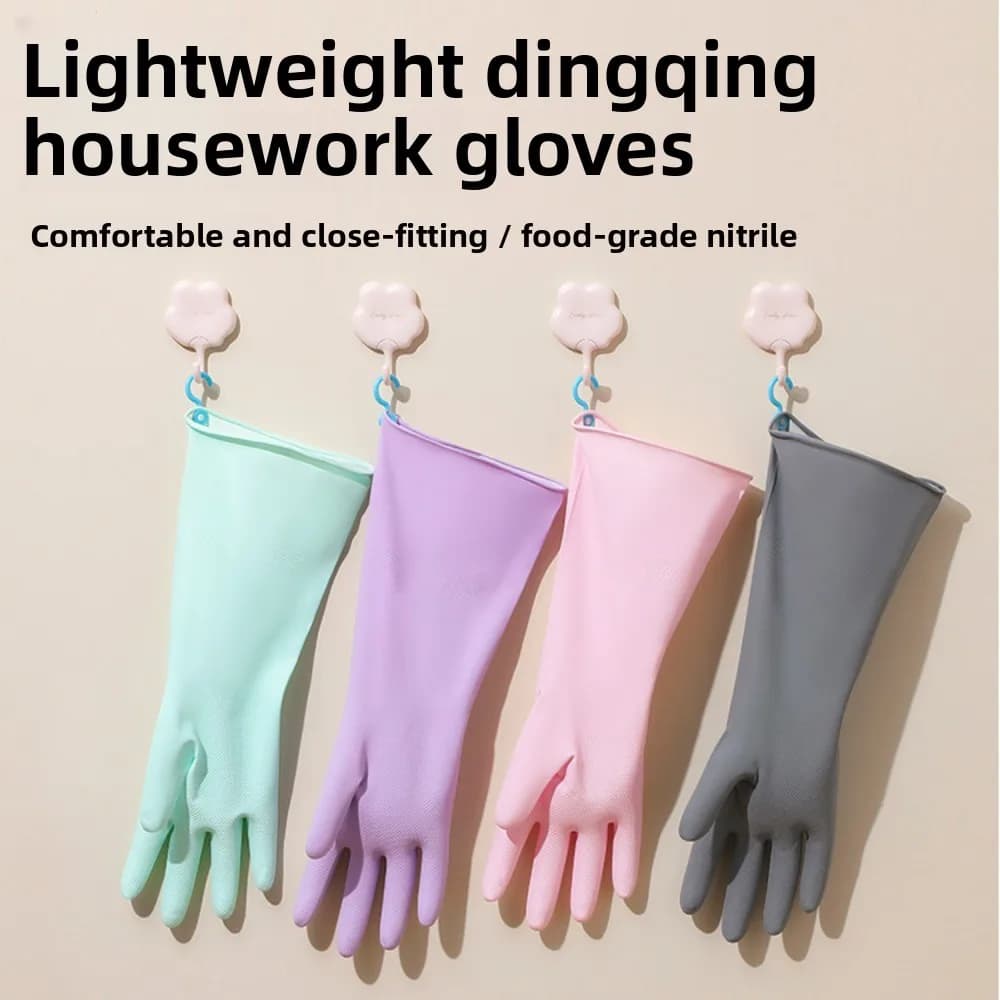 Reusable Thickened Nitrile Cleaning Gloves, Latex-Free Waterproof Household Gloves for Dishwashing & Laundry