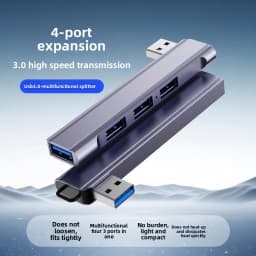 4 - Port USB 3.0 Splitter for Laptop, Type - C Hub, Aluminum Alloy Expander, Side - Bend Cable Hub