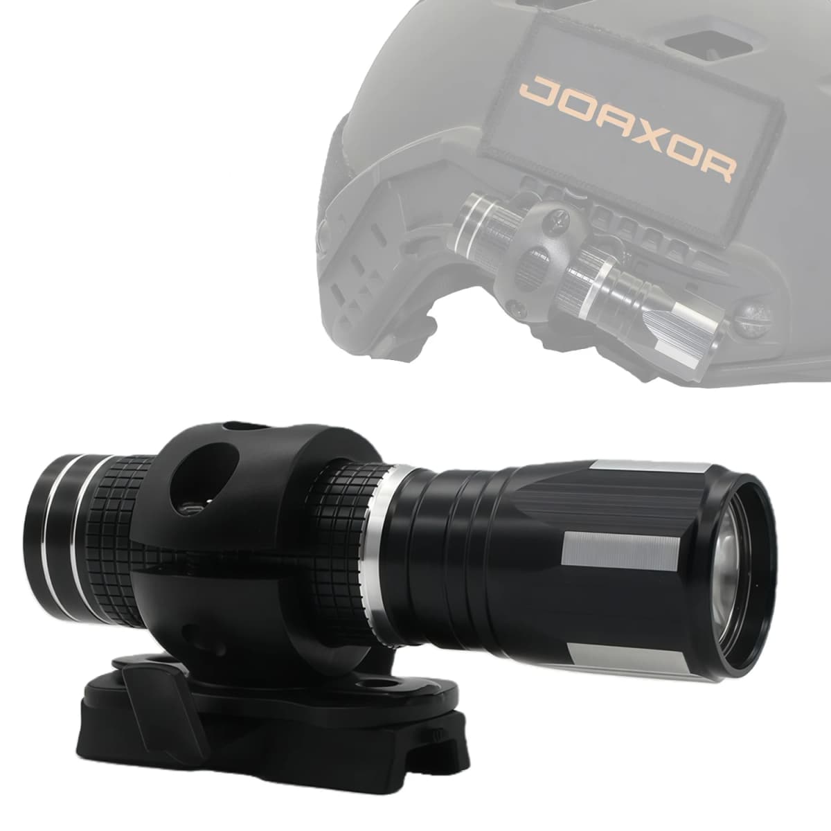 JOAXOR Tactical Helmet Flashlight White LED 60° Rotation Side Mount USB Rechargeable Quick Detach Handheld Light