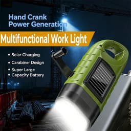 Multi-functional Solar Hand-Crank Rechargeable Emergency Flashlight with Strong Light for Outdoor Use
