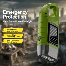 Multi-functional Solar Hand-Crank Rechargeable Emergency Flashlight with Strong Light for Outdoor Use