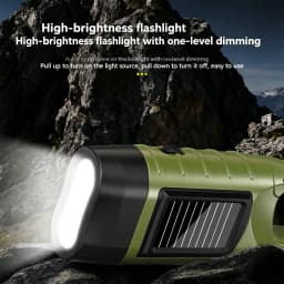 Multi-functional Solar Hand-Crank Rechargeable Emergency Flashlight with Strong Light for Outdoor Use