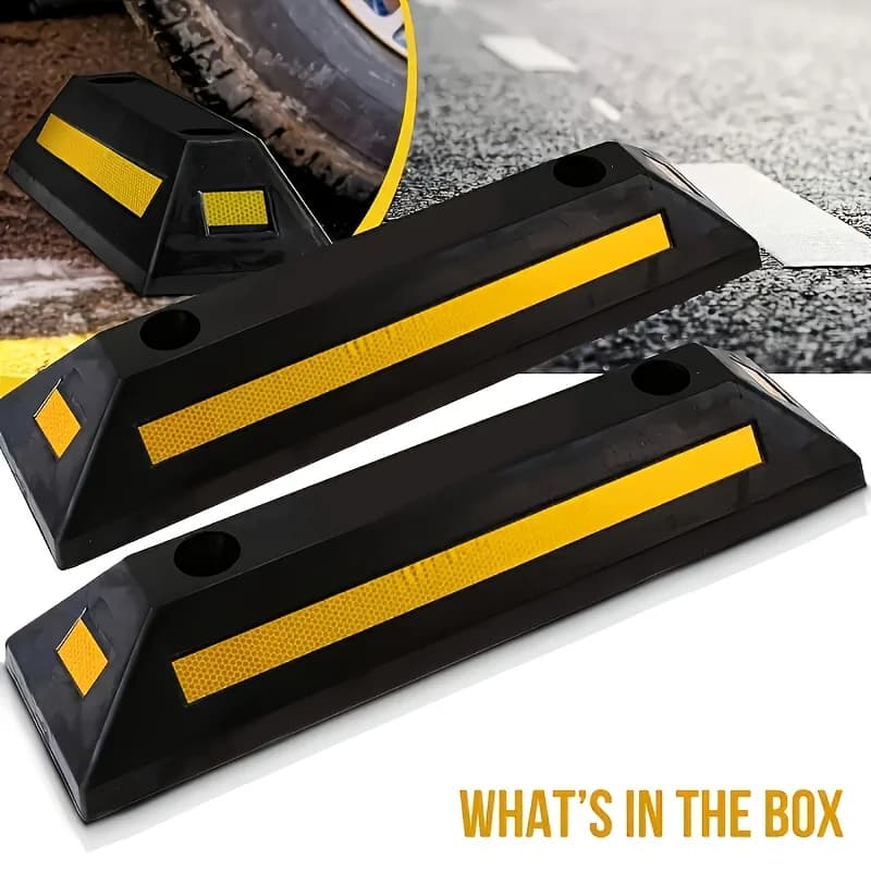 Heavy-Duty Parking Blocker, Heavy-Duty Rubber Parking Blocker with Yellow Stripe Device Ensures Vehicle Stability, Suitable for Garage and Outdoor Use.