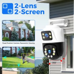 Hiseeu Dual Lens 3MP+3MP POE IP PTZ Camera Waterproof Outdoor Home Security POE Camera Two-way Voice Dual Screen Camera