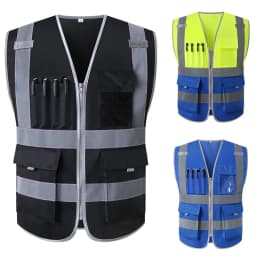 Hi Vis Work Vest Construction Building Vest Workwear Clothing Work Vest Multi Pocket Black Vest