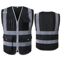 Hi Vis Work Vest Construction Building Vest Workwear Clothing Work Vest Multi Pocket Black Vest