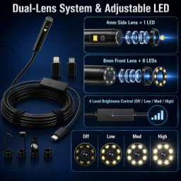 Dual Port Endoscope Camera For iPhone iOS Android 1920P HD 3-in-1 Borescope Waterproof Automotive Engine Sewer Inspection Tools