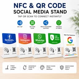NFC QR Code Social Media Stand Multi Platform PVC Display Sign for Instagram WhatsApp Facebook LINE Google Review Card