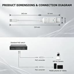 POE to USB-C Power Converter RJ45 Female to Type-C Male Charging Adapter Outdoor Waterproof for Security Camera Monitoring