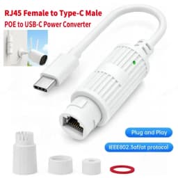 POE to USB-C Power Converter RJ45 Female to Type-C Male Charging Adapter Outdoor Waterproof for Security Camera Monitoring