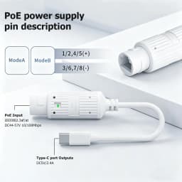 POE to USB-C Power Converter RJ45 Female to Type-C Male Charging Adapter Outdoor Waterproof for Security Camera Monitoring