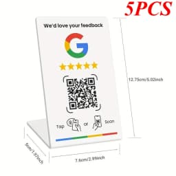 1/5PCS Acrylic NFC Review Card Stand, Tap or Scan Google Feedback Sign with Dynamic QR Code, Black or White