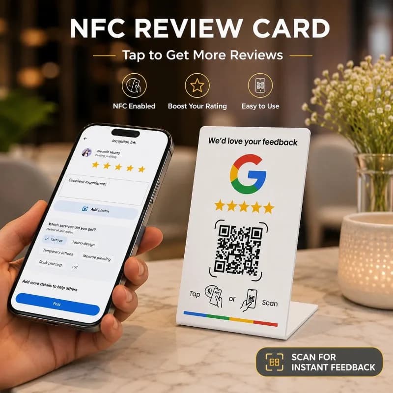 1/5PCS Acrylic NFC Review Card Stand, Tap or Scan Google Feedback Sign with Dynamic QR Code, Black or White