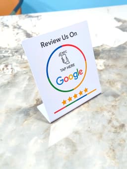 Hilo 13.56Mhz programmable Google Review Card NFC station table NFC Google Reviews display bending card standing brand bracket