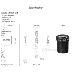 HD 5MP M12 Mount Lens 8MM 12MM 16MM with 650nm IR Filter Aperture F2.0 Format 1/2.5" for Surveillance Security CCTV Cameras