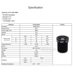 HD 5MP M12 Mount Lens 8MM 12MM 16MM with 650nm IR Filter Aperture F2.0 Format 1/2.5" for Surveillance Security CCTV Cameras
