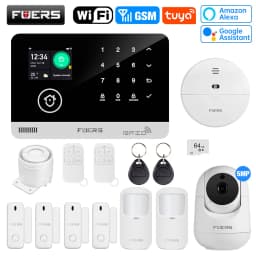 FUERS Alarm System Smart Home WIFI GSM Security Alarm Host Ant-theft with Door Motion Sensor Tuya Smart App control work Alexa