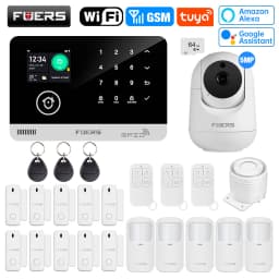 FUERS Alarm System Smart Home WIFI GSM Security Alarm Host Ant-theft with Door Motion Sensor Tuya Smart App control work Alexa
