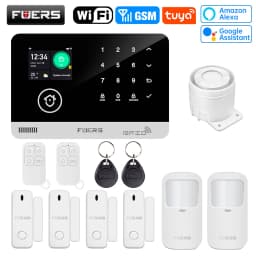 FUERS Alarm System Smart Home WIFI GSM Security Alarm Host Ant-theft with Door Motion Sensor Tuya Smart App control work Alexa