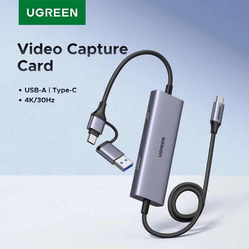 UGREEN Type C USB-C HDMI Video Capture Card with HDMI Zero-Latency Pass-Through, 100W PD Charging, 4K@30Hz Recording, Streaming