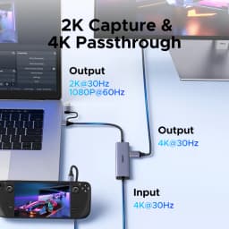 UGREEN Type C USB-C HDMI Video Capture Card with HDMI Zero-Latency Pass-Through, 100W PD Charging, 4K@30Hz Recording, Streaming