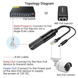 Waterproof 1000Mbps POE Splitter 48V to 12V IEEE 802.3af/at Adapter for Outdoor IP Camera CCTV Security System