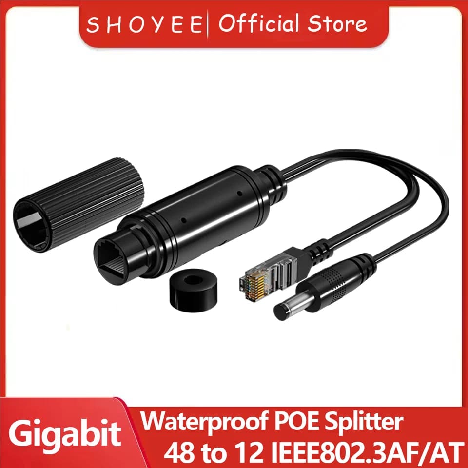 Waterproof 1000Mbps POE Splitter 48V to 12V IEEE 802.3af/at Adapter for Outdoor IP Camera CCTV Security System