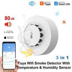 Tuya WiFi or Zigbee Smoke Detector with Temperature Humidity Detect 3 In 1 Support 80dB Sound Alarm Remote Push Alert Function