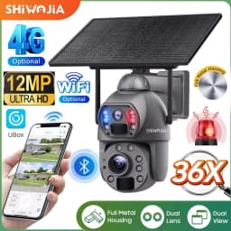 SHIWOJIA 36X ZOOM 12MP 4G SIM Solar Camera Outdoor 360° Wireless WIFI Battery Security Cameras with Solar Panel PIR Night Vision