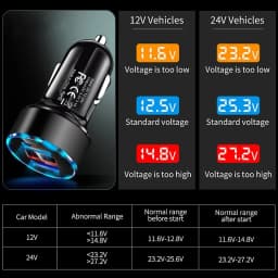 3.1A Dual USB Car Charger - 2 Port LCD Voltmeter, 12-24V Cigarette Lighter Socket, Universal Car Charger Adapter