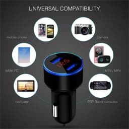 3.1A Dual USB Car Charger - 2 Port LCD Voltmeter, 12-24V Cigarette Lighter Socket, Universal Car Charger Adapter