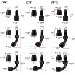 AN6 AN8 AN10 Straight 45 90 180 Degree Oil Fuel Swivel Hose End Fitting Oil Hose End Adaptor Kit Black