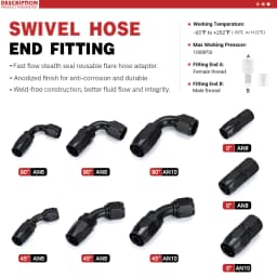 AN6 AN8 AN10 Straight 45 90 180 Degree Oil Fuel Swivel Hose End Fitting Oil Hose End Adaptor Kit Black