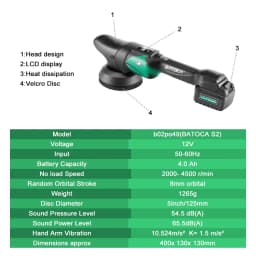 Batoca S2 4.0Ah Cordless Car Polisher Set Battery Wireless Car Polishing Machine Dual Action LCD Soft Start Polisher