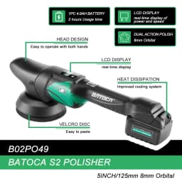 Batoca S2 4.0Ah Cordless Car Polisher Set Battery Wireless Car Polishing Machine Dual Action LCD Soft Start Polisher