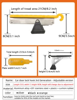 Car Door Step Foldable Universal Fit Door Hook Step StandPedal for Car Roof Access, Roof Rack Foot Step Rooftop Doorstep car suv