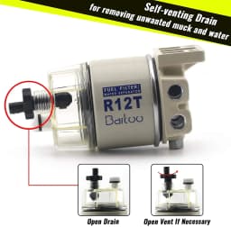 R12T Fuel Filter Water Separator Complete Kit - Marine SPIN-ON R12T Filter Replaces S3240 120AT NPT ZG1/4-19 Fit 3/8 Inch NPT Ou