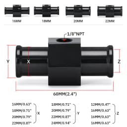 Black Water Temp Gauge Radiator Temperature Water Temp Joint Pipe Sensor 18MM 20MM 22MM 24MM Hose Adapter