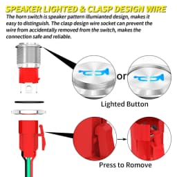 DaierTek Horn Button 12V 20A Heavy Duty 16MM Metal Horn Switch Speaker Blue LED Stainless Steel Momentary Push Button Switch