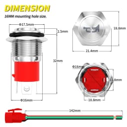 DaierTek Horn Button 12V 20A Heavy Duty 16MM Metal Horn Switch Speaker Blue LED Stainless Steel Momentary Push Button Switch