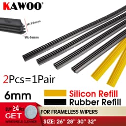 2pcs 6mm Silica Gel Silicon Refill Strips Car Wiper Blades Silicon/Rubber Bands for Wipers for Frameless Wipers 26" 28" 30" 32"