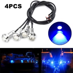 4Pcs Marine Boat LED Light Blue Stern Light Round LED Tail Lamp Silver Waterproof Underwater Runner Side Marker Lights