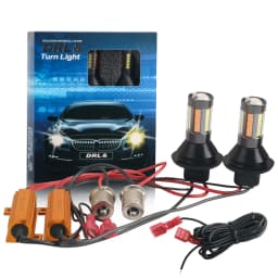 2PCS Dual Color 1156 BA15S BAU15S P21W PY21W T20 7440 LED Bulbs Canbus DRL Turn Signal Lights 4014 66 SMD White Amber Error Free
