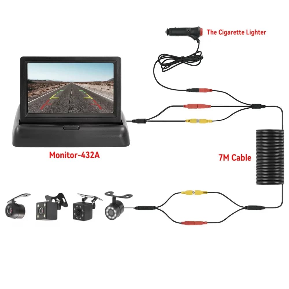 4.3 TFT LCD HD Screen Folding Car Monitor with Rear View Camera LED Backup for Vehicle Parking Easy Installation